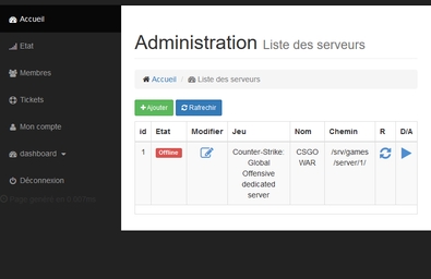 Preview of the admin dashboard to manage games server